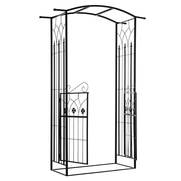 Outsunny 7' Metal Garden Arch w/ Gate, Decorative Arbor for Climbing Plant