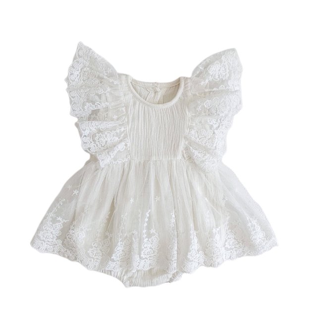 WEAIXIMIUNGChristmas Girls Fly Sleeve Floral Embroider Ruffle Tulle Lace Romper Bodysuits 6-9 Months