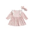 thumbnail image 3 of Xingqing Robe en Dentelle Florale à Manches Longues + Bandeau pour Bébé Fille Automne Printemps, 3 of 6