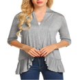 thumbnail image 1 of Women Ruffle Hem 3/4 Sleeve Cardigan Open Front Knit Sweaters Coat Solid Lightweight Basic Outwear Light gray 2XL, 1 of 6