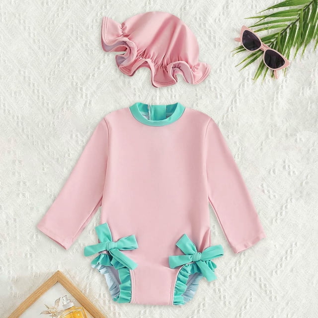 Girls Rash Guard Swimwear Flounce Printed Sun Protection Long Sleeve Toddler Girl Bathing Suit 2-3 Years