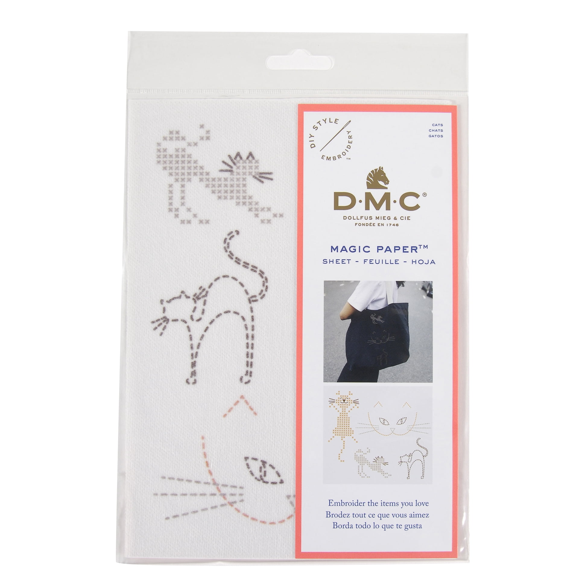 DMC Cats Collection Cross Stitch Magic Paper™ - Stick, Stitch & Rinse-Away Transfer Sheet (A4), Cats Xs