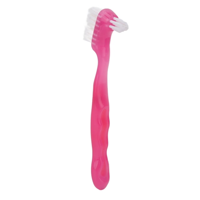 Denture Toothbrush, Safe Soft Hair Ergonomic Portable Professional False Teeth Brush For Elderly For Home Travel Pink