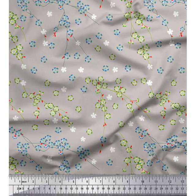 Soimoi Tissu Crêpe en Polyester Tissu Imprimé Artistique à Fleurs 1 Yard 52 Pouces de Large