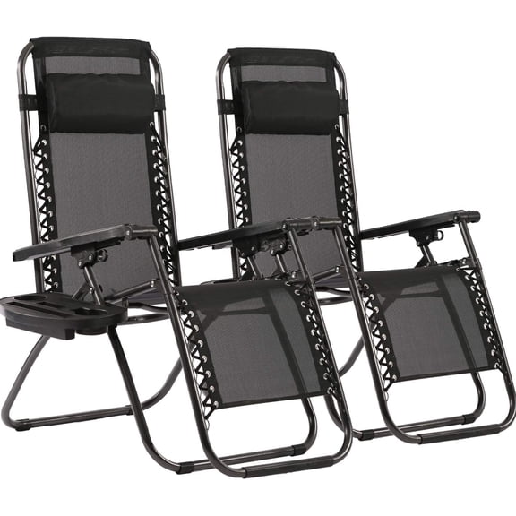 FDW Zero Gravity Lounge Chairs Set of 2, Folding Outdoor Recliner Chairs with Pillow & Cup Holder, Adjustable Lawn Patio Chairs for Yard, Deck, Beach