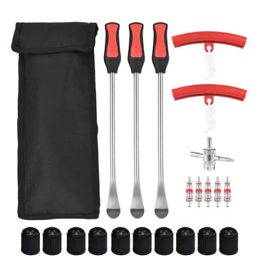 Ensemble de Levier de Pneu Vélo Moto Cuillère à Pneu Outil de Changement de Pneu Outils de Retrait de Pneu avec Protecteurs de Jante Noyaux de Valve Rouge 22