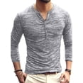 thumbnail image 1 of Haut pour Homme à Col Rond avec Boutons, Blouse T-Shirt Homme Décontracté à Manches Longues, Coupe Ajustée, Gris Pâle, TTG, 1 of 3