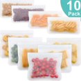 thumbnail image 1 of Reusable Sandwich Bags Extra Thick PEVA Lunch Bags Leakproof Ziplock Snack Bags Perfect for Sandwiches  Lunch  Kids Snacks  Veggies  Baby Toys  Travel or Make-Up(10-Pack), 1 of 7