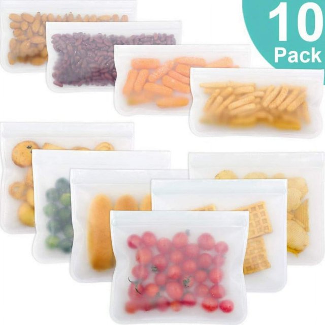 Reusable Sandwich Bags Extra Thick PEVA Lunch Bags Leakproof Ziplock Snack Bags Perfect for Sandwiches Lunch Kids Snacks Veggies Baby Toys Travel or Make-Up(10-Pack)