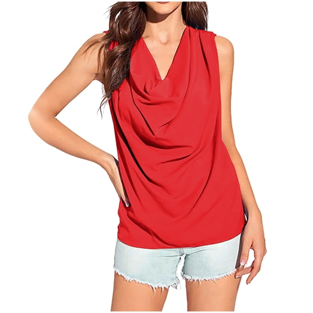 ohmzyzo Camisole pour Femmes Sans Manches à Col Bénitier, Drapé, devant Froncé, Blouse Tendance pour Sorties, Hauts de Bureau Basiques, Tunique