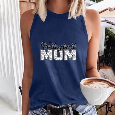 Meichang Chandails de Maman de Volleyball pour Femmes Mignons et Drôles Gilet Graphique de Volleyball d'Été Sans Manches Col Rond Coupe Ample Chandails Cadeaux de Match de Volleyball T-Shirts Chandails Bleu Marine TTG