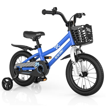 Costway 14" Kid's Bike w/ Removable Training Wheels & Basket for 3-5 Years Old Blue
