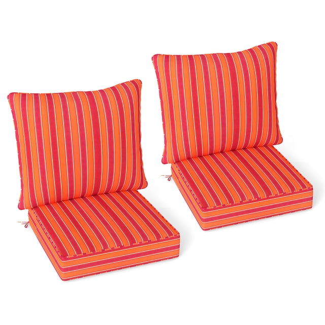 Gymax 2PCS Deep Seat Chair Cushion Pads Set Indoor/Outdoor w/ Rope Belts Orange
