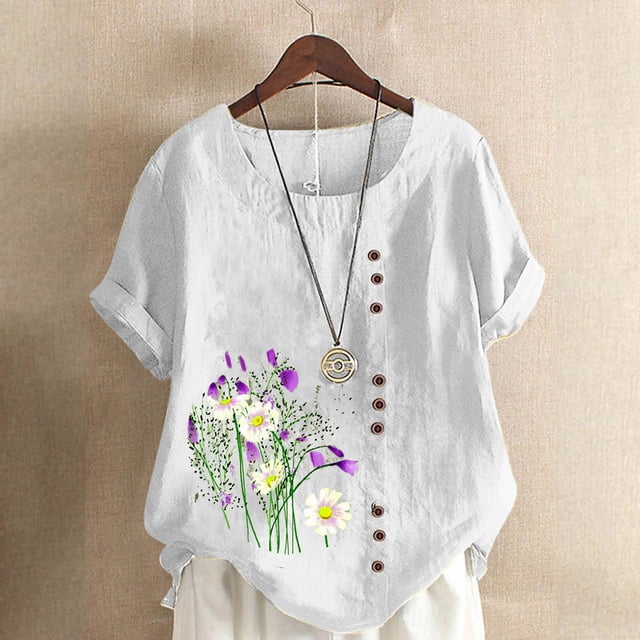 Fankiway T-Shirt Ample Décontracté d'Été pour Femme à Col Rond, Manches Courtes, Imprimé Floral, Hauts pour Femmes, Liquidation, Grande Taille, Chemises pour Femmes en Liquidation, Vêtements de Printemps pour Femmes 2024