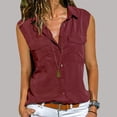 thumbnail image 2 of Leutsin Femmes Décontracté Uni Sans Manches Col Rabattu Poches Boutons Chemise Hauts, 2 of 3