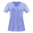 thumbnail image 4 of Lenpel Women's Summer Tops Plus Size Ruffle Short Sleeve V Neck Lace Trim Textured Shirts Dressy Casual Blouses, 4 of 4
