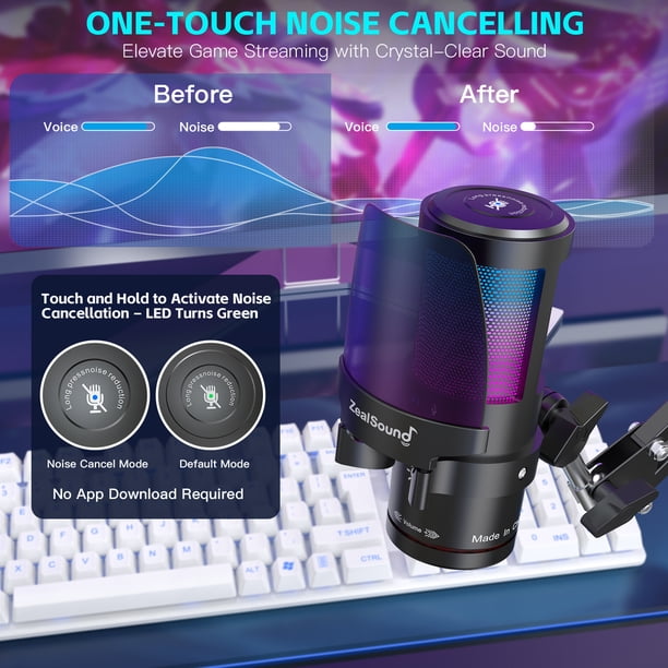 ZealSound Gaming USB Microphone,Noise Cancellation Condenser mic
