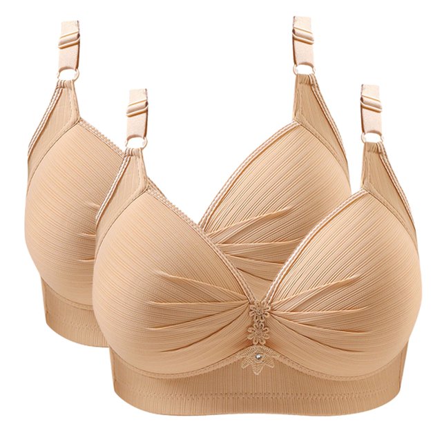 Bigersell Classic Bra 2pc V-Neck Wire-Free Bra Support Women Bras No Underwire Full-Figure Bra Style R-55 Basic Bra Strap Nylon Padded Bra Feature Everyday Bras Underwear Beige 44