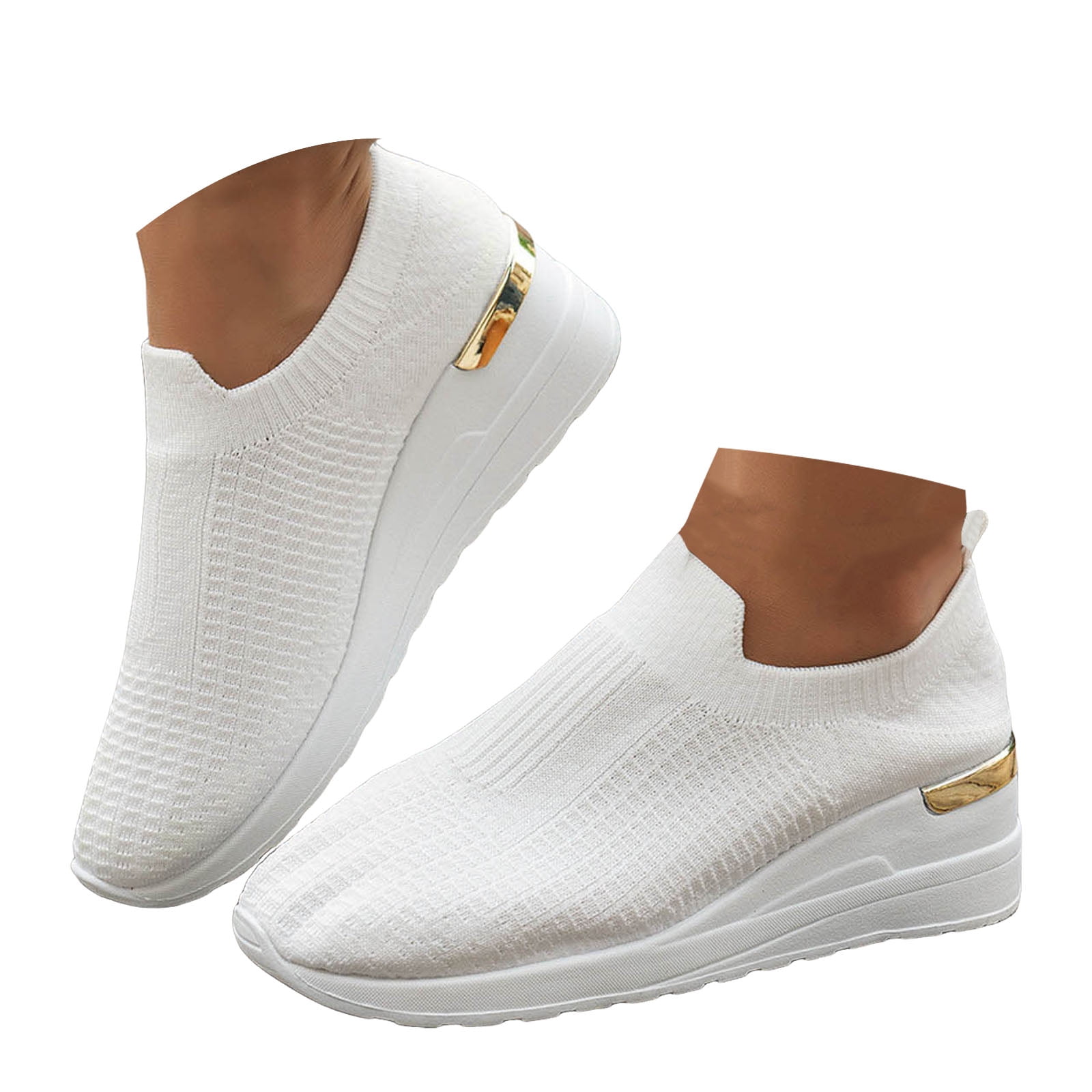 Mepaouo Chaussures de Marche pour Femmes à Enfiler Plateforme Compensée Style Chaussette Antidérapantes en Maille Tennis Course Espadrilles