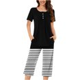 thumbnail image 1 of Timegard Ensembles de Pyjamas pour Femmes 2 Pcs Détente Col Rond Manches Courtes Haut Pantalon Capri à Rayures avec Poches Tenues, 1 of 7