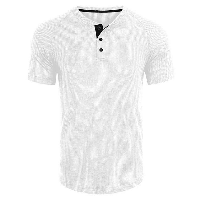 EGNMCR Men's Plus Size Shirts Solid Color Short Sleeve T-Shirts Button-Up Shirts