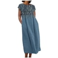 thumbnail image 2 of Meichang Robes en Lin pour Femmes 2024 Rétro à Imprimé Floral Coupe Ample Robes Midi Manches Courtes Col Rond Robes d'Été Décontractées Évasées Légères Confortables Longues Robes de Travail Bleu G, 2 of 5