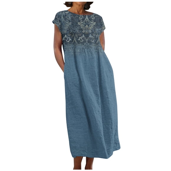Dress for Women, Summer Cotton Linen Boho Casual Fashion Sleeveless Dress Vacation Wear
