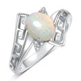 thumbnail image 3 of RYLOS Rings for Women Sterling Silver Greek Key Designer Ring 9X7MM Gemstone & Diamond Ring October Opal Jewelry  Size 7, 3 of 7