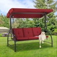 thumbnail image 1 of YODOLLA 3 Person Canopy Steel Porch Swing, Converting Swing Glider Hammock-Red, 1 of 7