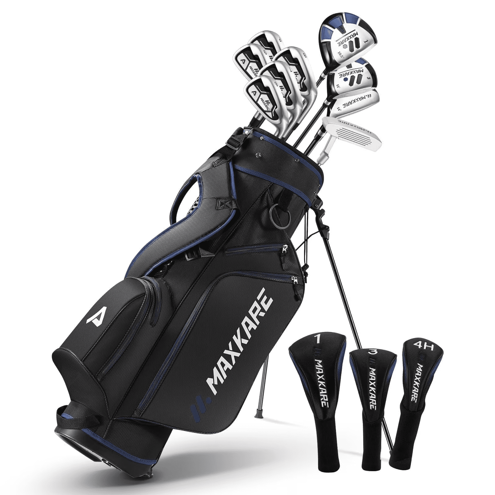 Complete Golf Clubs Set Golf Men's Regular 9-Piece Complete Set, 3 Head Covers, Stand Bag - Right Hand, Blue