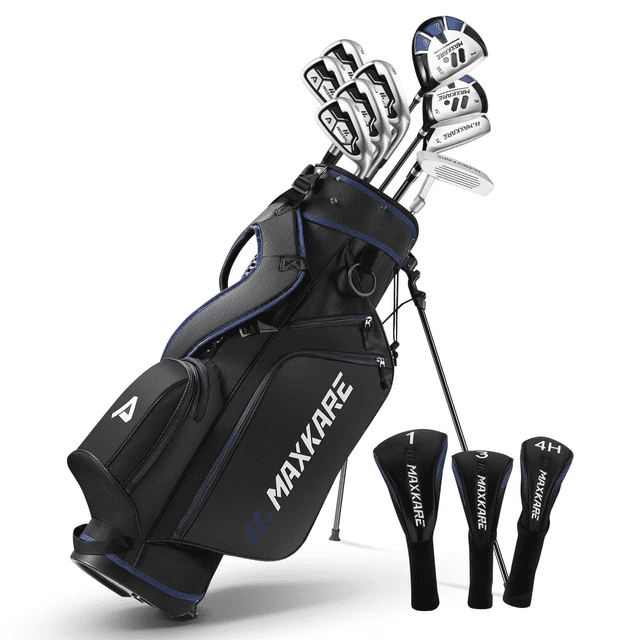 Complete Golf Clubs Set Golf Men's Regular 9-Piece Complete Set, 3 Head Covers, Stand Bag - Right Hand, Blue