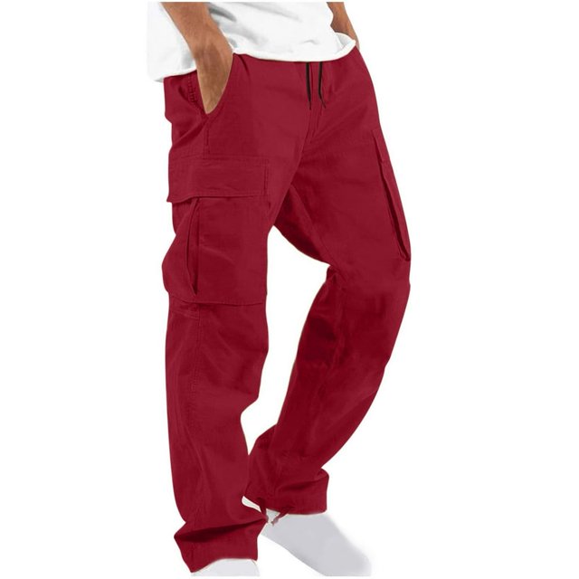 Men‘s Elastic Waist Loose Fit Lightweight Workwear Casual Cargo Pull On Pants With Multi Pockets