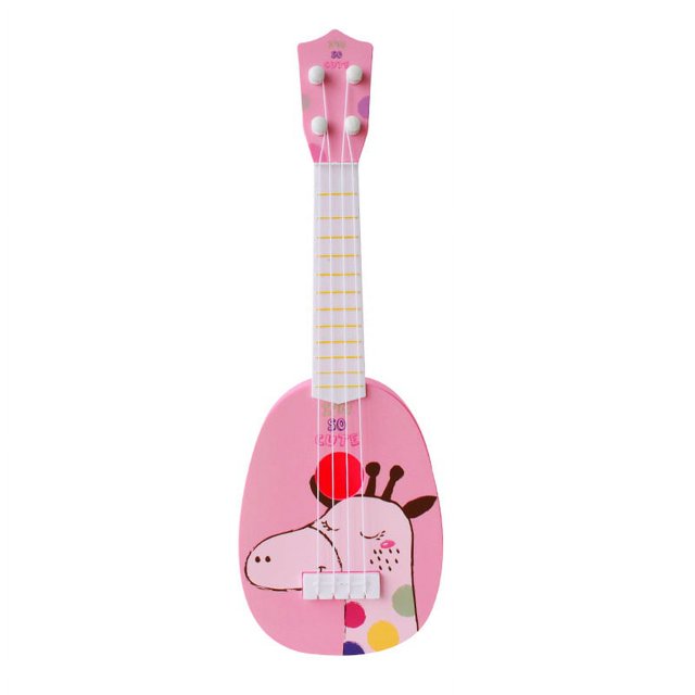 Small Cartoon Four-string Ukulele Simulation Musical Instrument Children's Basic Music Interest Cultivation Toys Pink-Giraffe