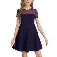 thumbnail image 1 of Girls Dress Solid Color Mesh Stitching Cute Summer Short Everyday Dress, 1 of 4