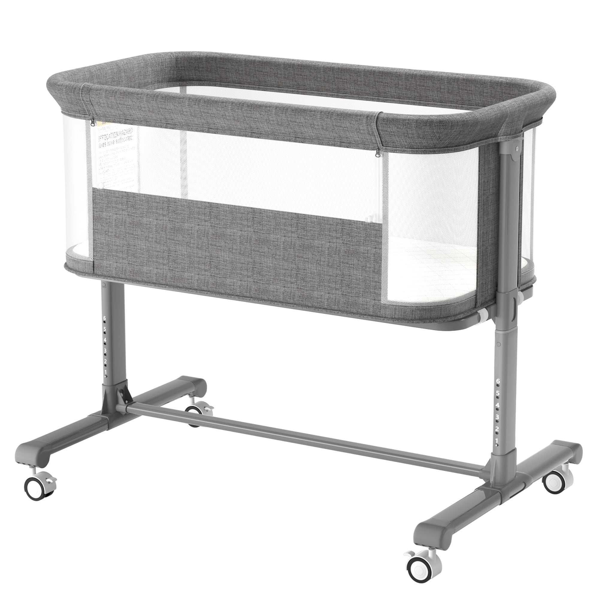 AILEEKISS Baby Bassinet with Wheels, Height Adjustable Newborn Bedside Sleeper for Baby, Grey