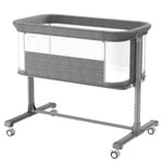 AILEEKISS Baby Bassinet with Wheels, Height Adjustable Newborn Bedside Sleeper for Baby, Grey