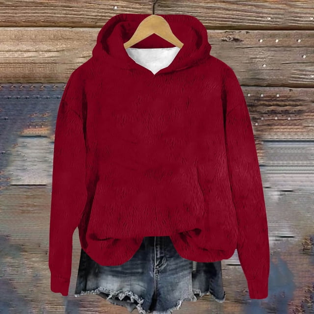 IMENGL Chandail à Capuchon Décontracté en Peluche Couleur Unie, Rouge G, Taille M-2TG