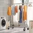 thumbnail image 2 of Exenoray Adjustable Single Rod Clothing Rack with Bottom Shelf, 220 lbs Capacity Rolling Garment Organizer, 2 of 7
