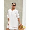 thumbnail image 3 of Opperiaya Robe Courte d'Été pour Femme, Robe Tunique Fluide Bohème à Manches Mi-Longues, Col en V, Couleur Unie, Tailles P-TTG, 3 of 9