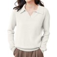 thumbnail image 2 of Polo Pullover Sweater Soft Warm Cozy Collared Sweaters Long Sleeve Oversized Sweatshirt Basic Sweater Tops Oversized Sweaters Cable Knit Lightweight Knit Merino Wool Seamless Sweater White 3XL, 2 of 8