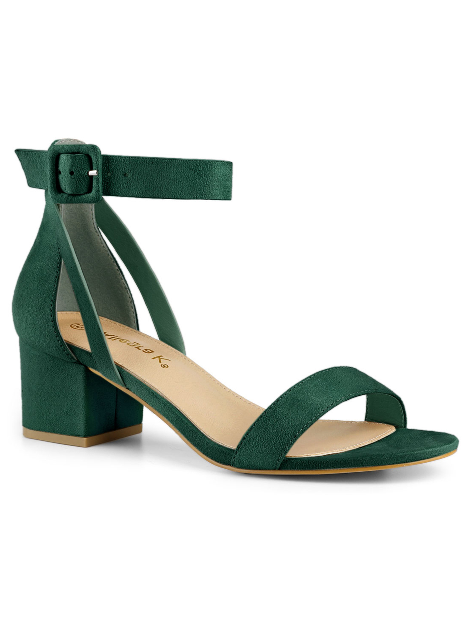 BLISSFUL STEP Sandales à Talon Épais pour Femmes avec Bride à la Cheville Vert 8