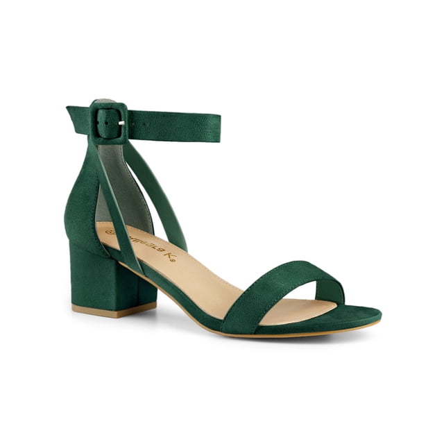 BLISSFUL STEP Sandales à Talon Épais pour Femmes avec Bride à la Cheville Vert 8