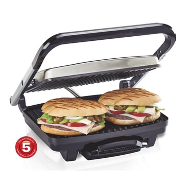 Hamilton Beach Panini Press & Indoor Electric Grill, 1500 Watts, Nonstick Plates, Stainless Steel, 25410