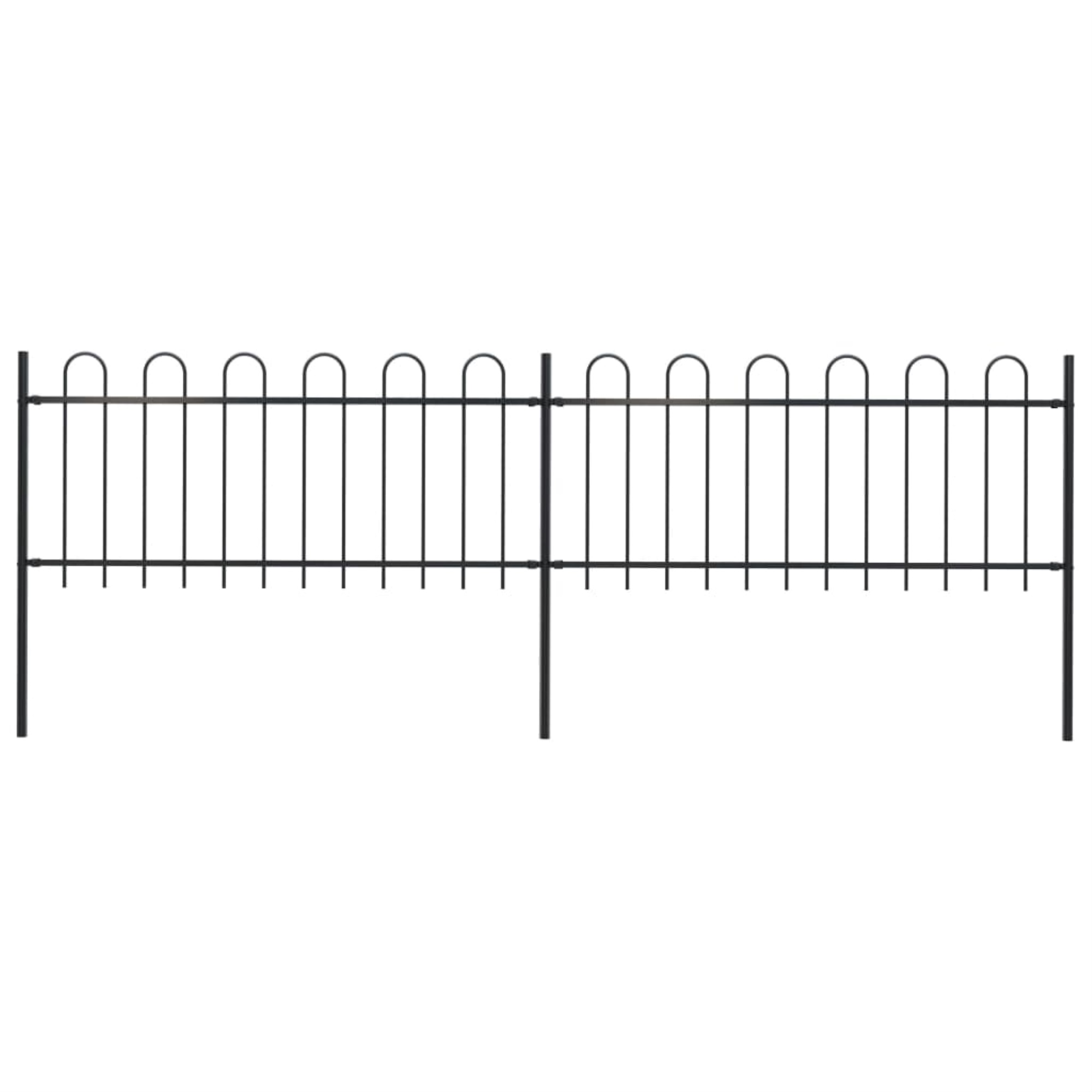 vidaXL Garden Fence with Hoop Top Steel 3.4x0.8 m Black