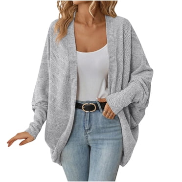 hoksml Cardigan en Tricot à Manches Chauve-Souris pour Femme, Chandail Uni à devant Ouvert, Manches Longues, Texturé, Décontracté, Ample, Manteau Chandail