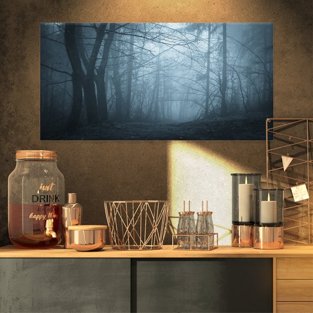 Ténèbres dans la Forêt avec Brouillard - Impression d'Art Photo de Paysage sur Toile