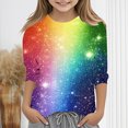 thumbnail image 3 of lcziwo Offres du Jour en Liquidation! Chandails à Manches 3/4 pour Filles 2025 Mode Paillettes Graphique Imprimé Pailleté Hauts de Fête Automne Décontracté Col Rond Chandail Blouse Multicolore, 3 of 6