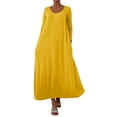 thumbnail image 2 of Fznquz Robes Unies pour Femmes 2026 Décontracté Jaune Manches Longues Ligne A Grande Taille Robe d'Été Poches Ample Robe Maxi pour Femmes, 2 of 7