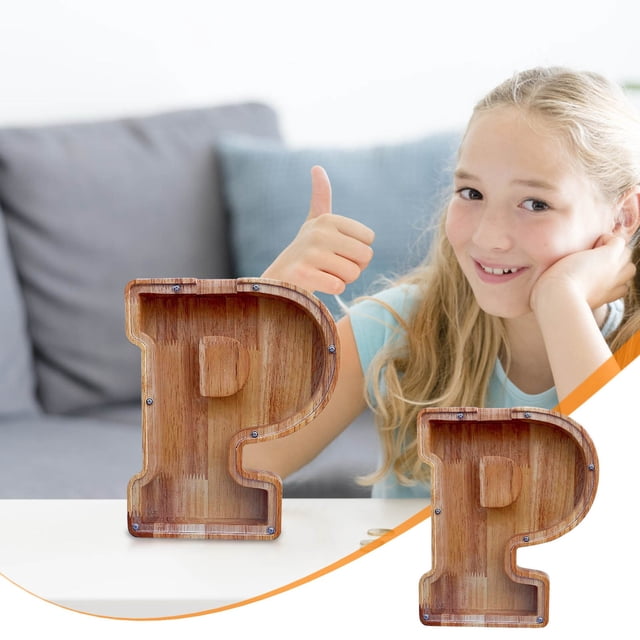 LSLJS Wooden English Letter Saving Can Transparent Glass Saving Can, Piggy Bank