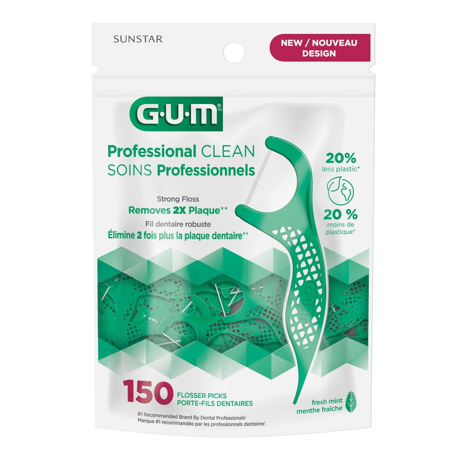 GUM® Professional Clean Flosser, Extra Strong Floss Proven to Remove More Plaque, Fresh Mint Flavour, 150 Count